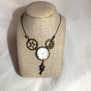 Steampunk Clock and Gear Necklace